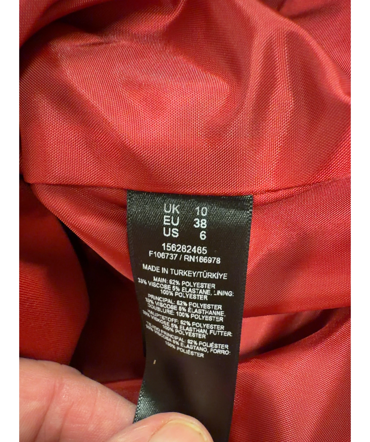 ASOS Red Colour, size UK 10 — care label