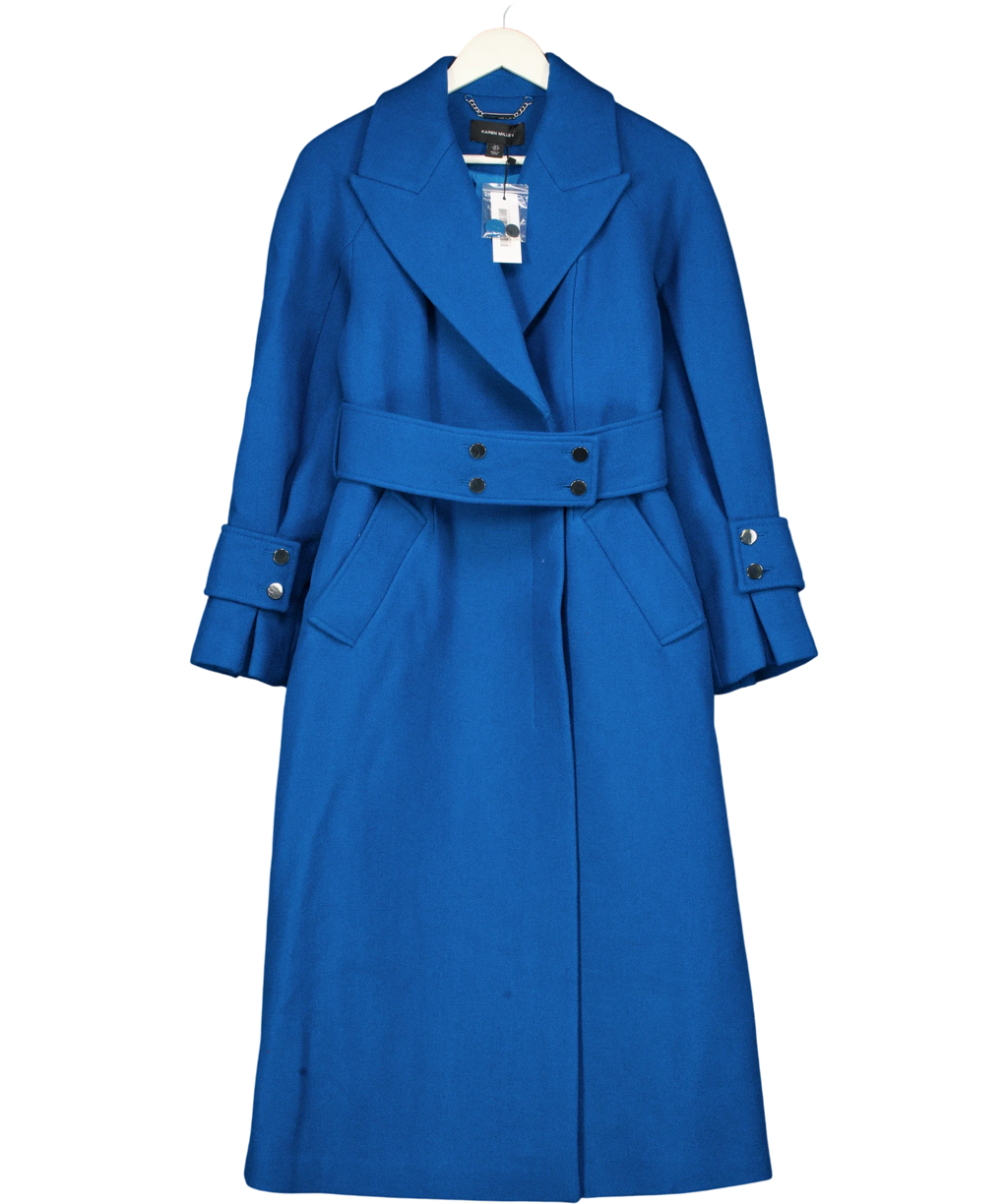 KAREN MILLEN Blue Wool Belted Maxi Trench Coat, size UK 8 — front
