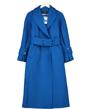 Karen Millen Wool Belted Maxi Trench Coat Blue UK 8
