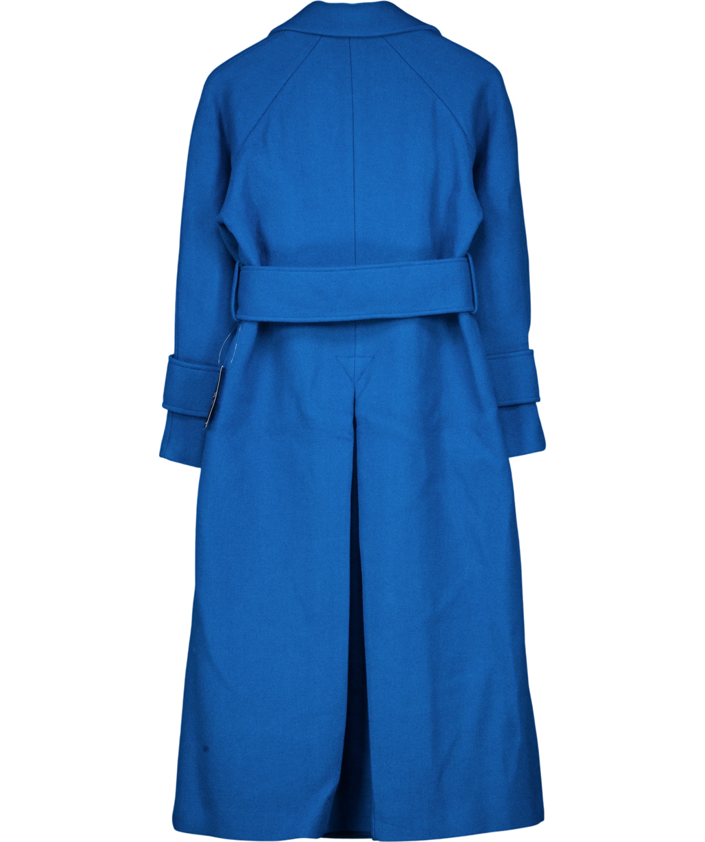 KAREN MILLEN Blue Wool Belted Maxi Trench Coat, size UK 8 — back