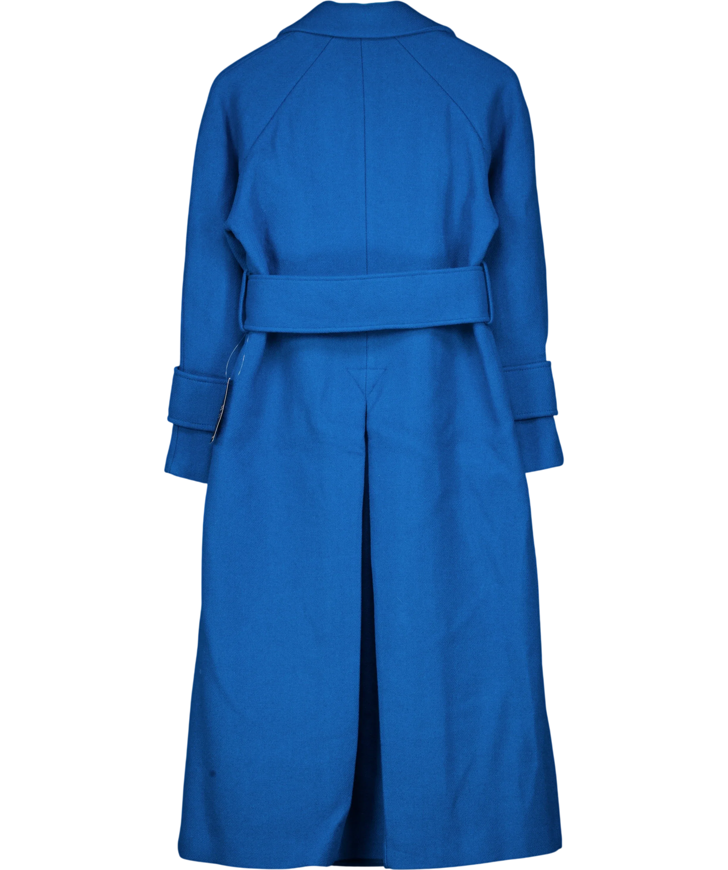 KAREN MILLEN Blue Wool Belted Maxi Trench Coat, size UK 8 — back