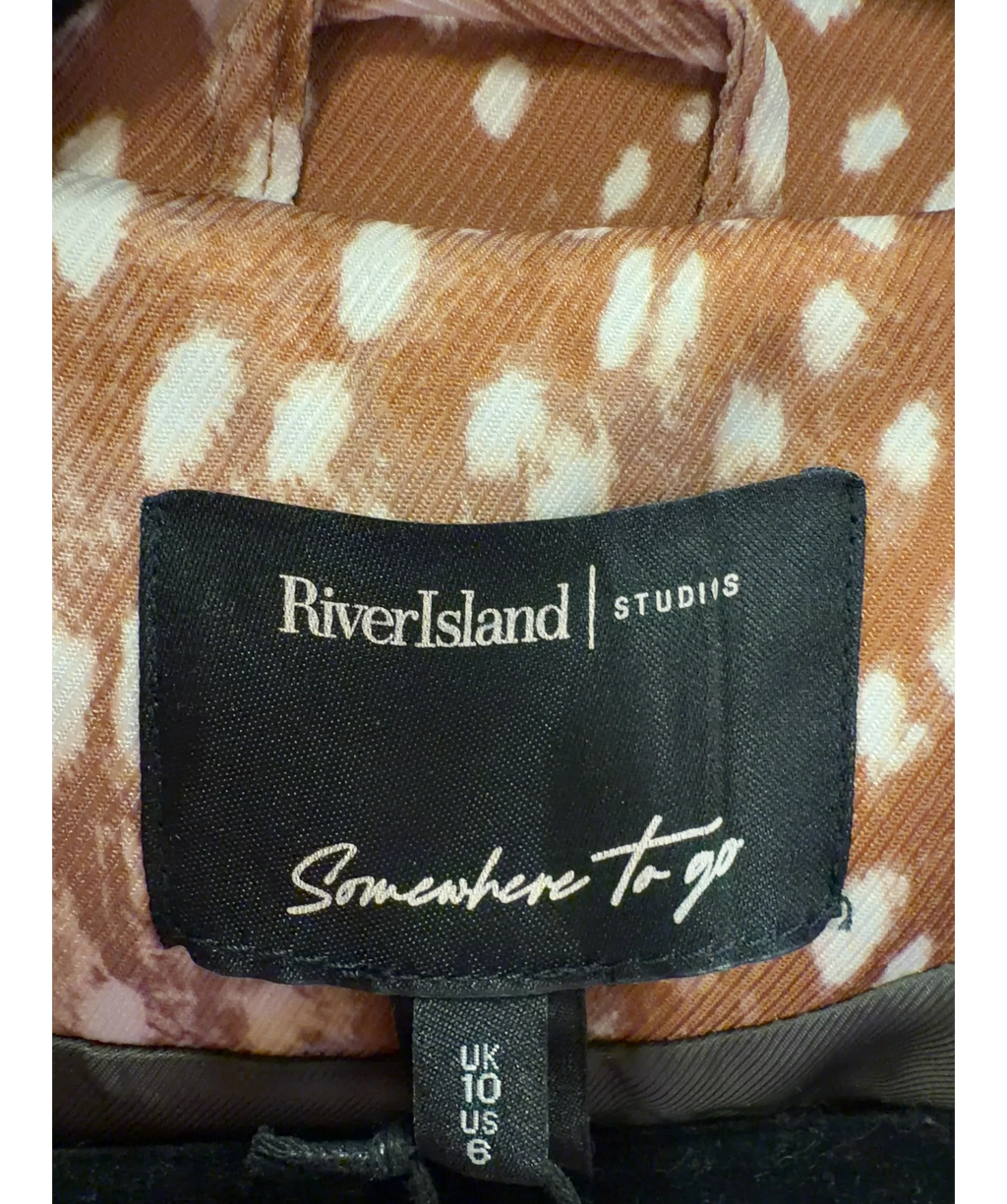 River Island Brown Brown Deer Print Duster Coat, size UK 10 — detail