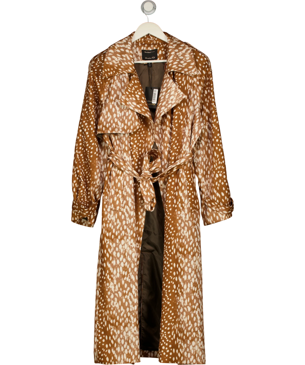 River Island Brown Brown Deer Print Duster Coat, size UK 10 — front