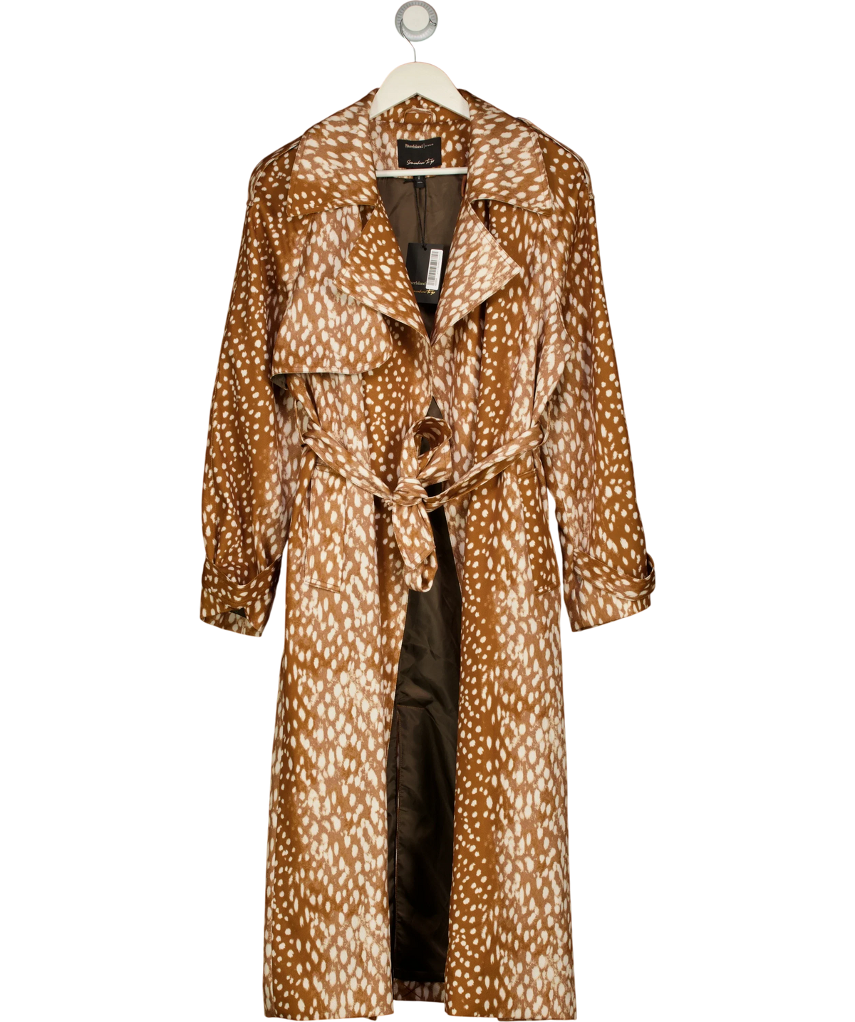 River Island Brown Brown Deer Print Duster Coat, size UK 10 — front