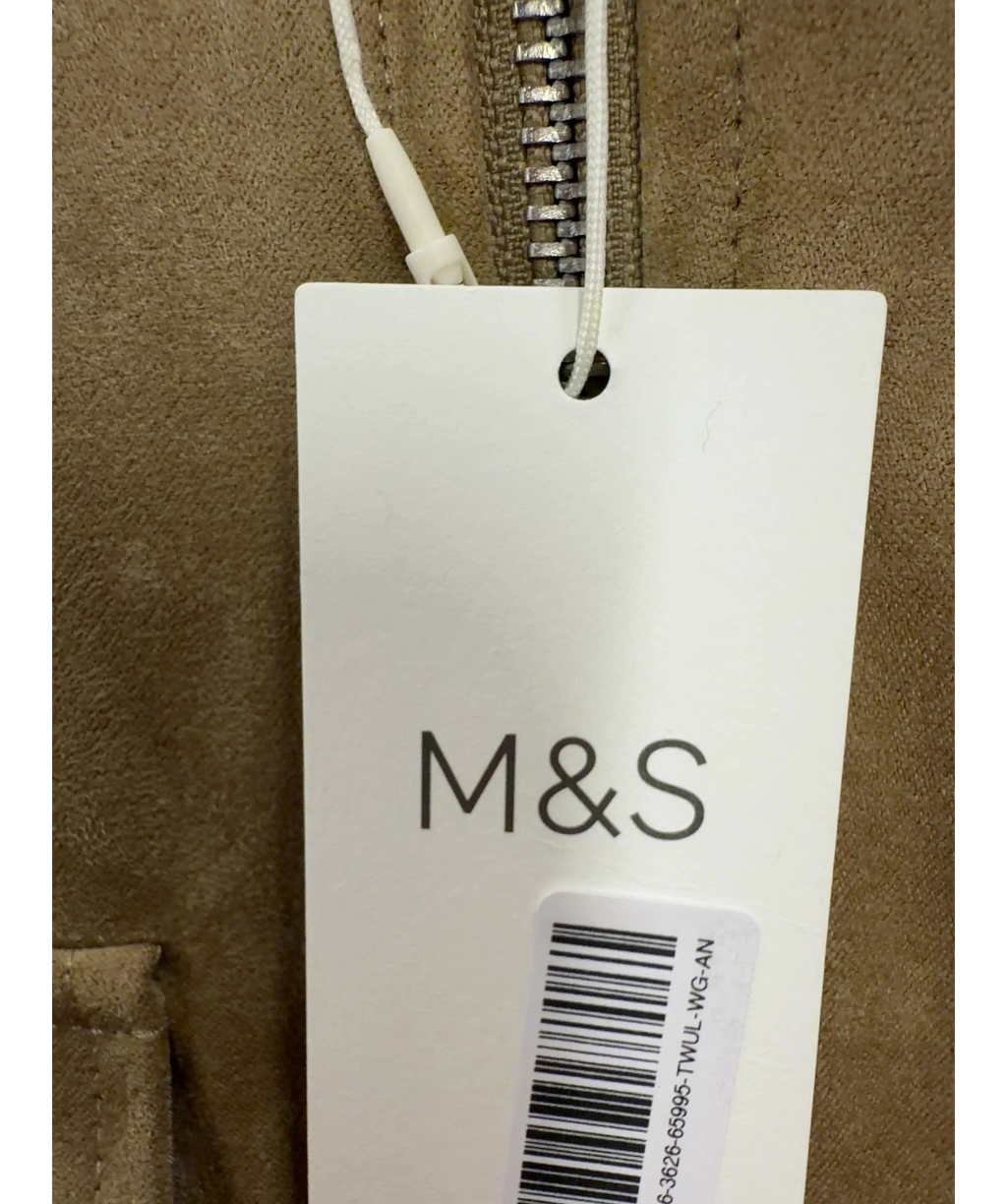 M&S Beige Suedette Collared Peplum Utility Jacket, size UK M — detail