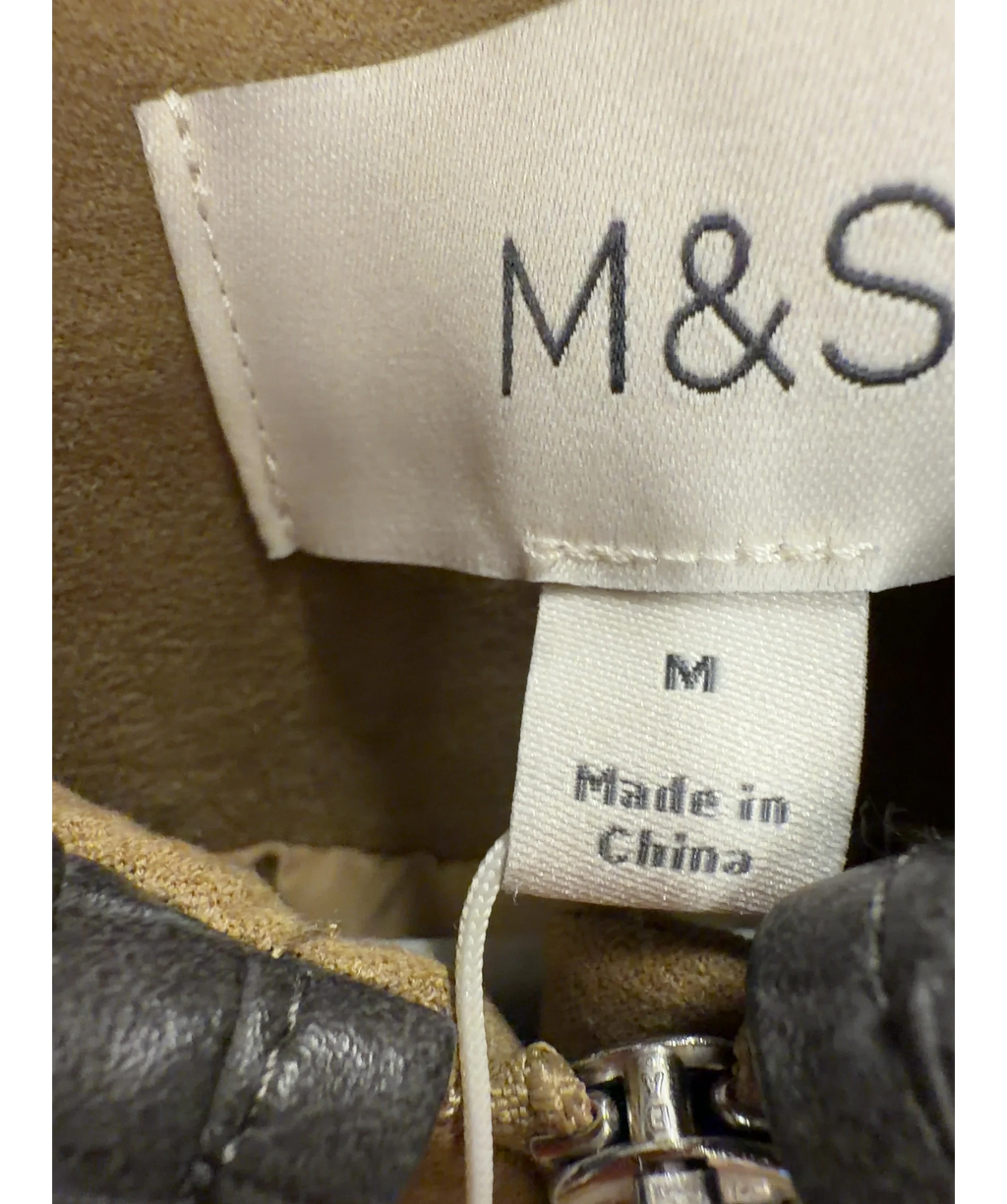 M&S Beige Suedette Collared Peplum Utility Jacket, size UK M — care label