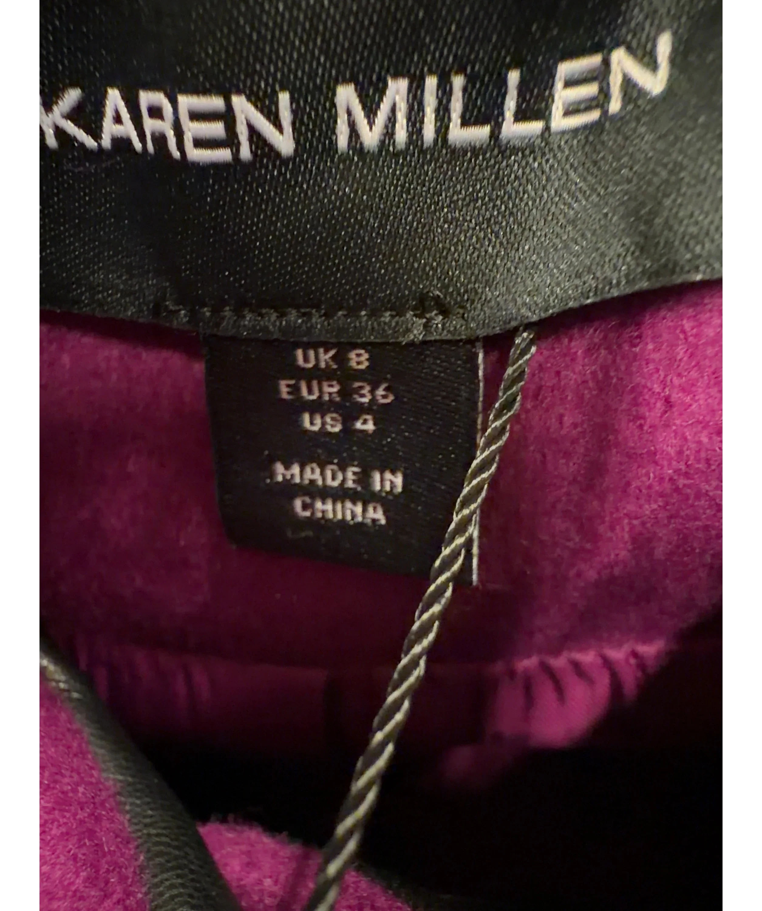 KAREN MILLEN violet Wool Short Trench Coat, size UK 8 — care label