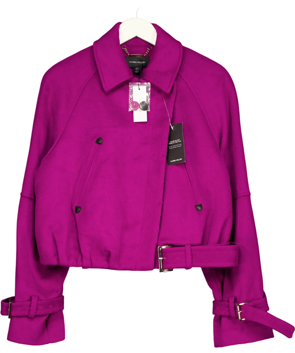 KAREN MILLEN violet Wool Short Trench Coat, size UK 8 — front
