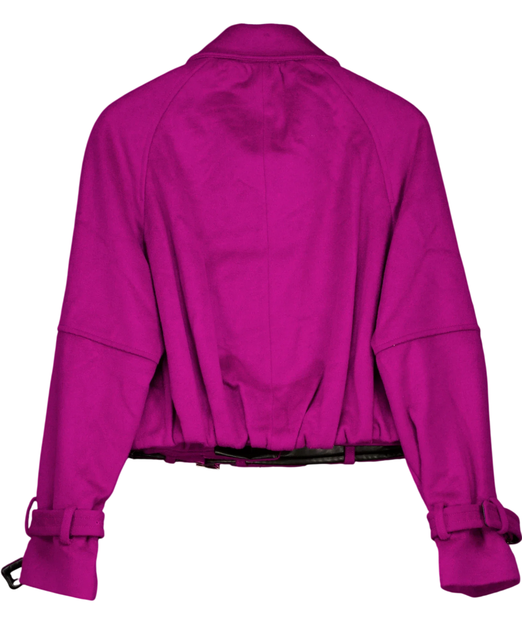 KAREN MILLEN violet Wool Short Trench Coat, size UK 8 — back