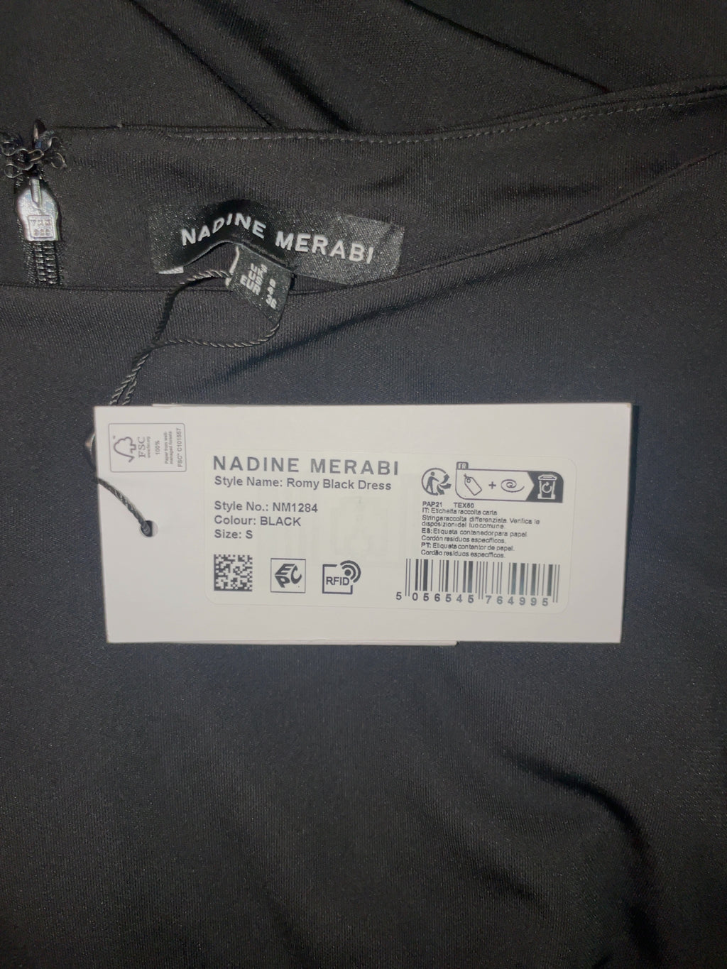 NADINE MERABI Black Romy Black Dress, size UK 8 — care label