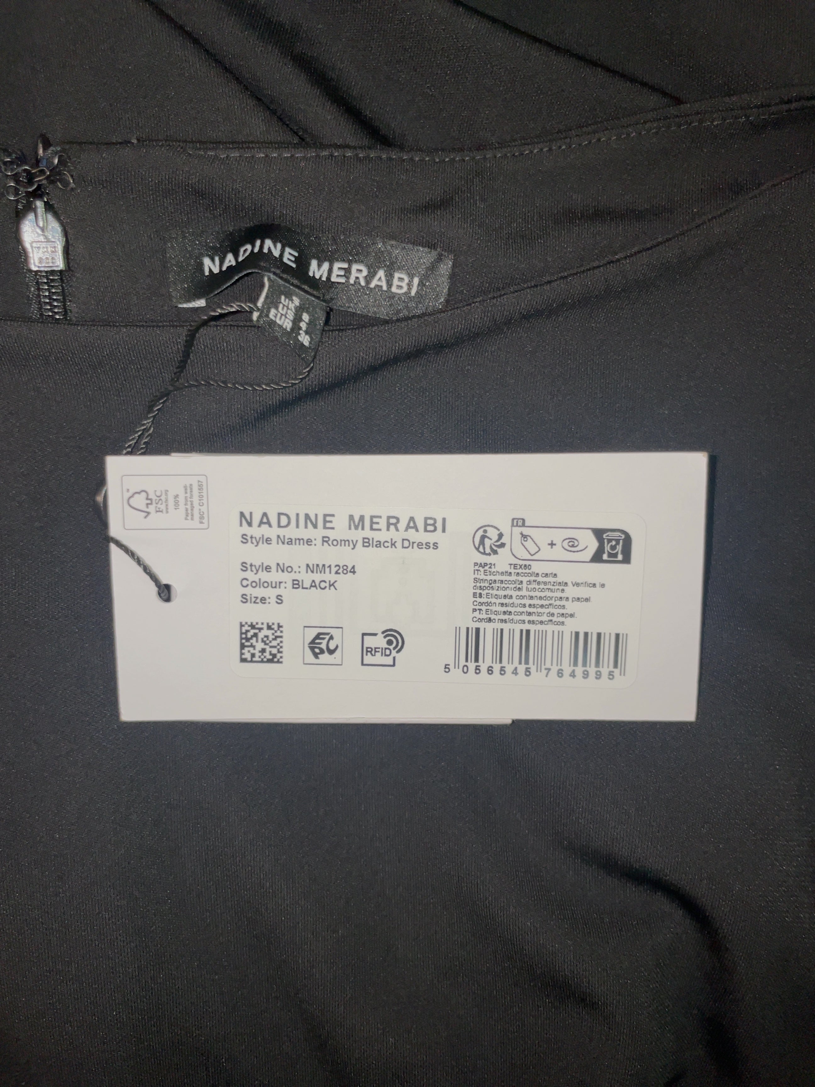 NADINE MERABI Black Romy Black Dress, size UK 8 — care label