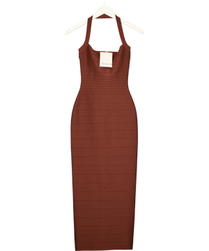 House of CB Brown Ribbed Bandage Striped Maxi Dress UK S