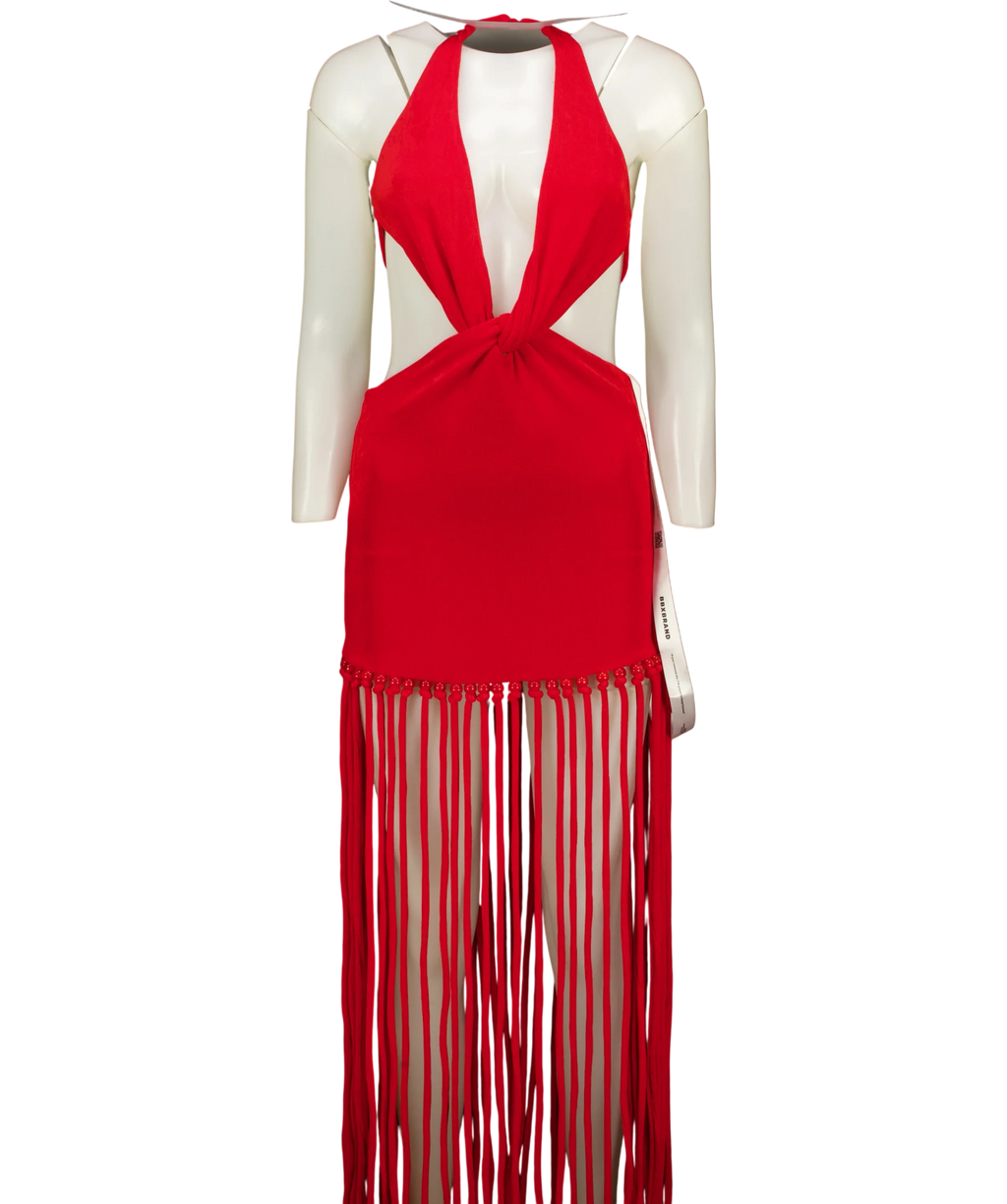 BBXBRAND Red Cut Out Tassel Dress, size UK 8 — front