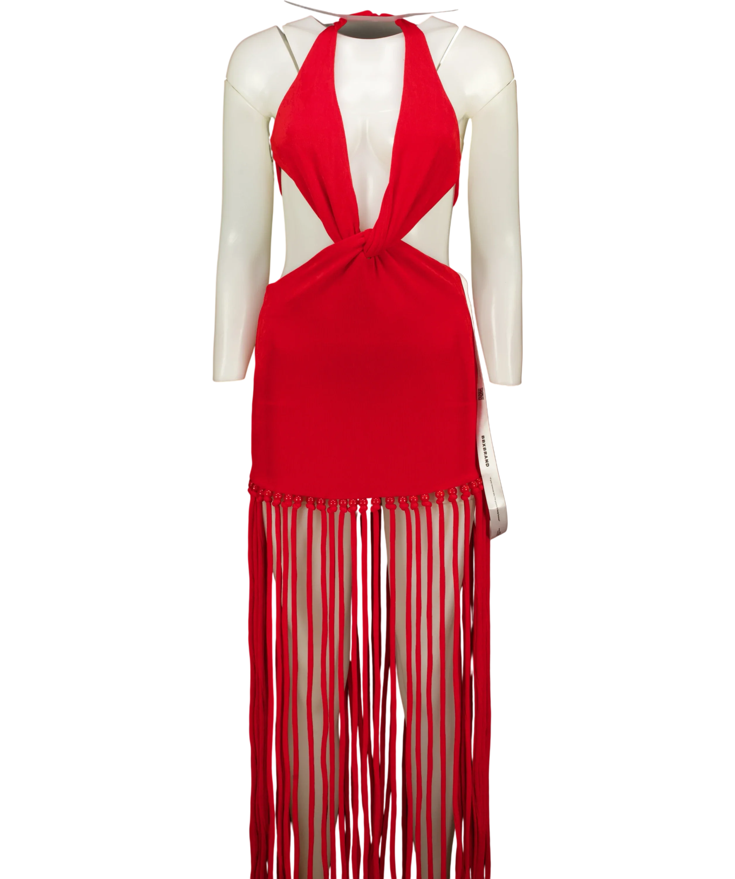 BBXBRAND Red Cut Out Tassel Dress, size UK 8 — front