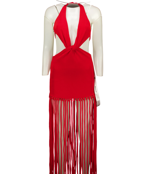 BBXBRAND Red Cut Out Tassel Dress, size UK 8 — front