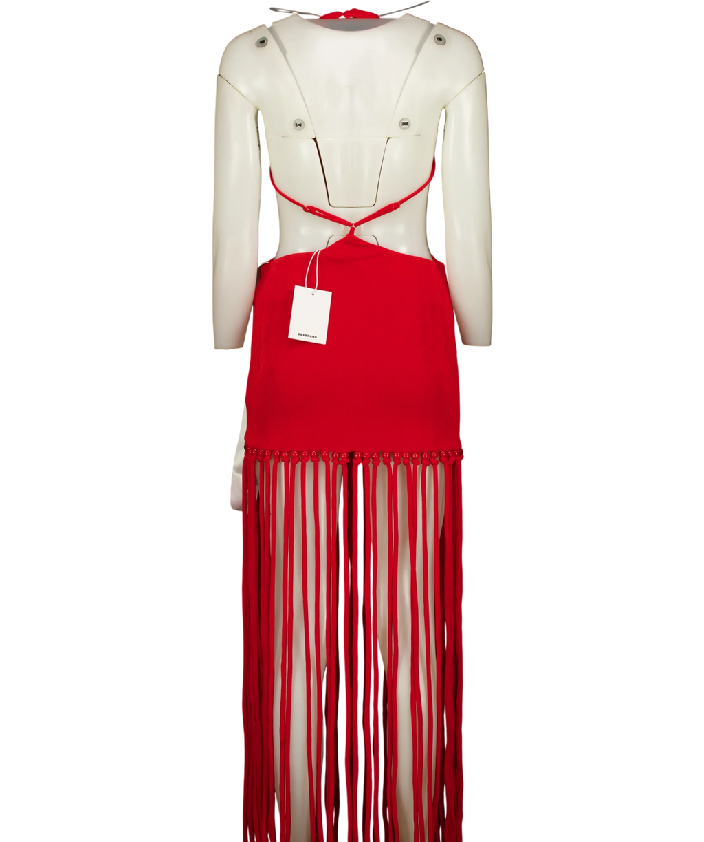 BBXBRAND Red Cut Out Tassel Dress, size UK 8 — back
