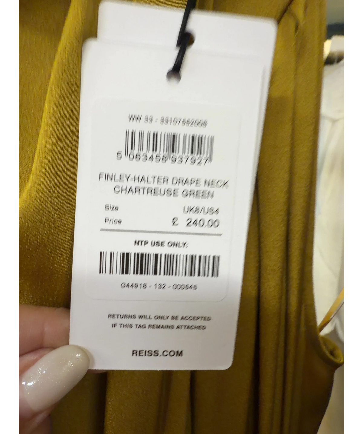 REISS chartreuse Colour, size UK 8 — care label