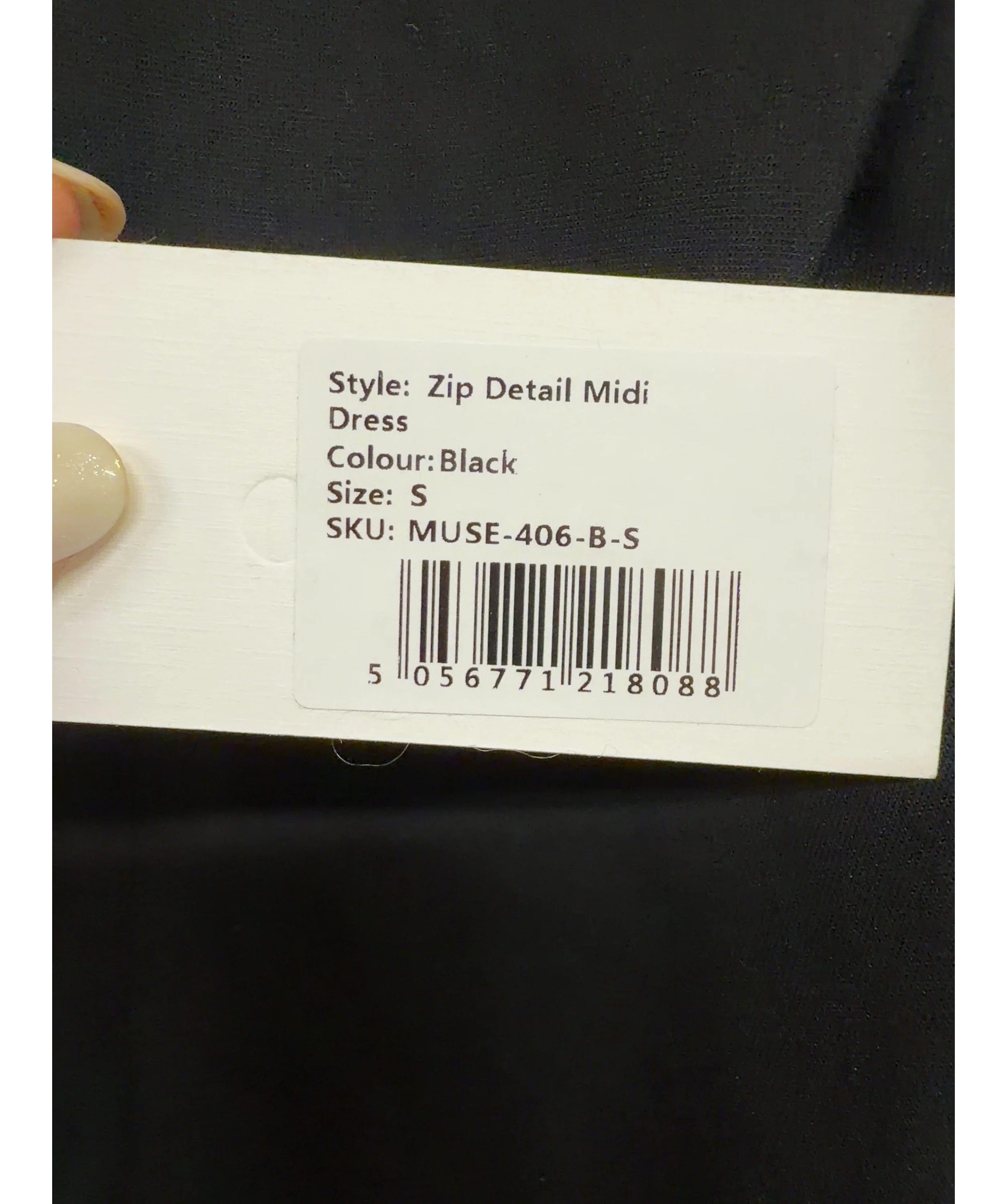 ODD MUSE Black Zip Detail Midi Dress, size UK S — care label