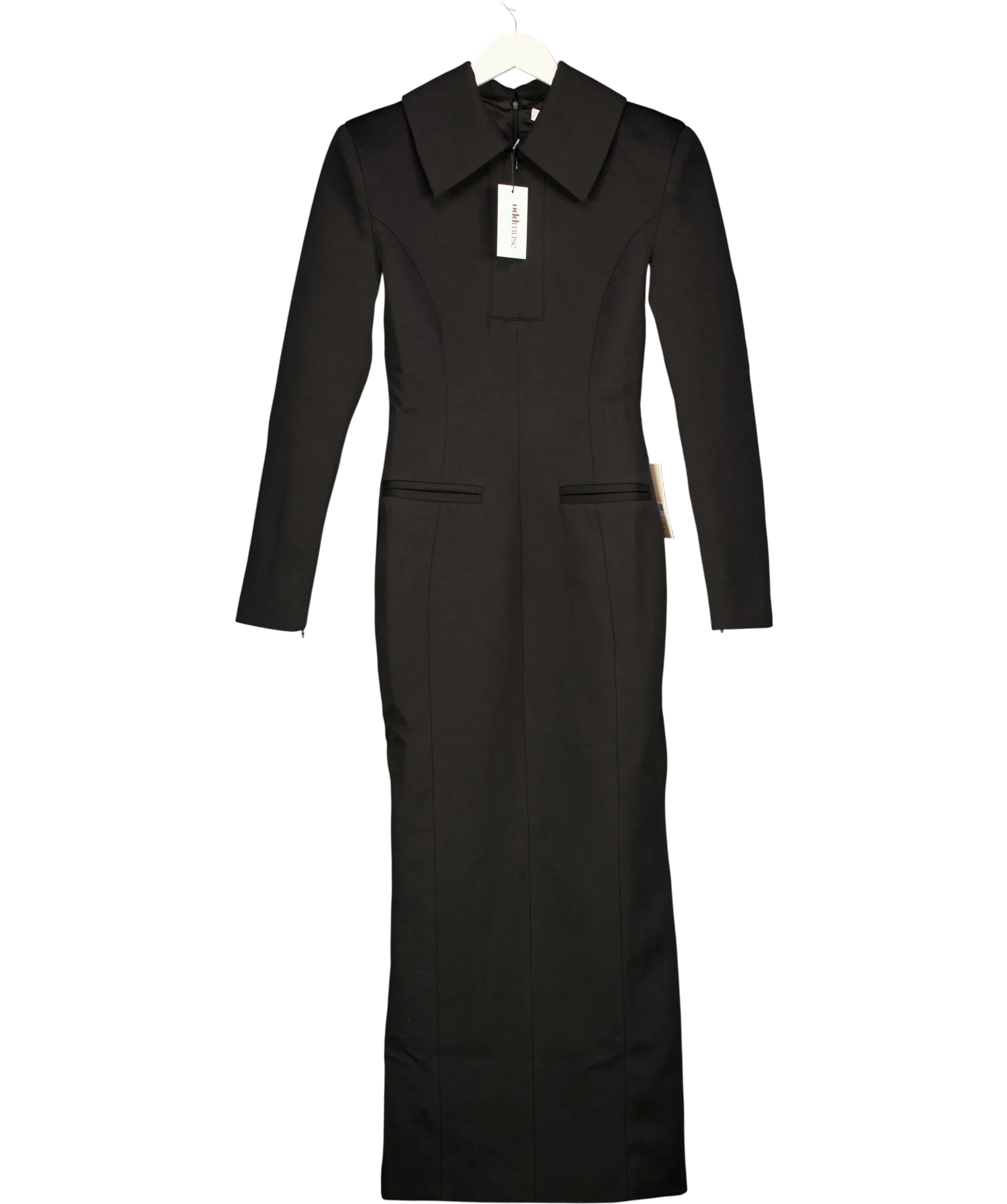 ODD MUSE Black Zip Detail Midi Dress, size UK S — front