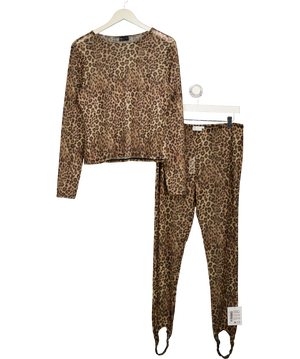 ASOS DESIGN Leopard Print Mesh Top & Stirrup Leggings Co-ord Set  UK L