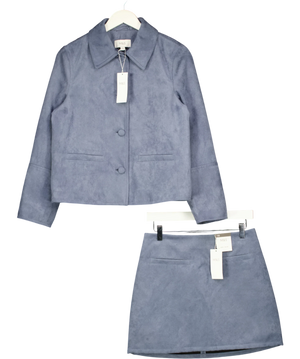 M&S 2-piece Suedette Button Through Short Jacket & Skirt Set Blue UK 10
