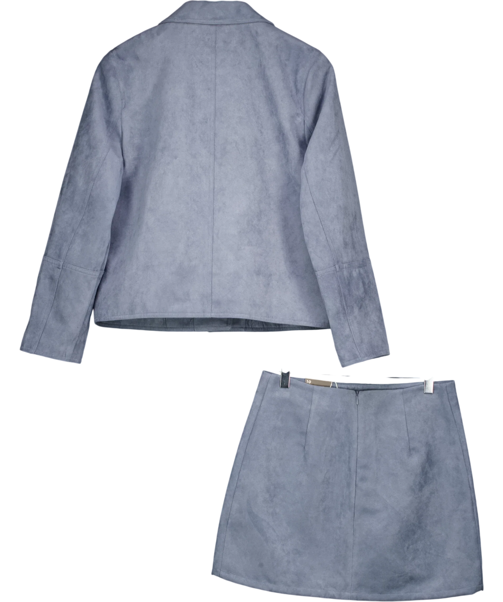 Marks and Spencer Blue Suedette Button Through Short Jacket and matching mini skirt, size UK 10 — back