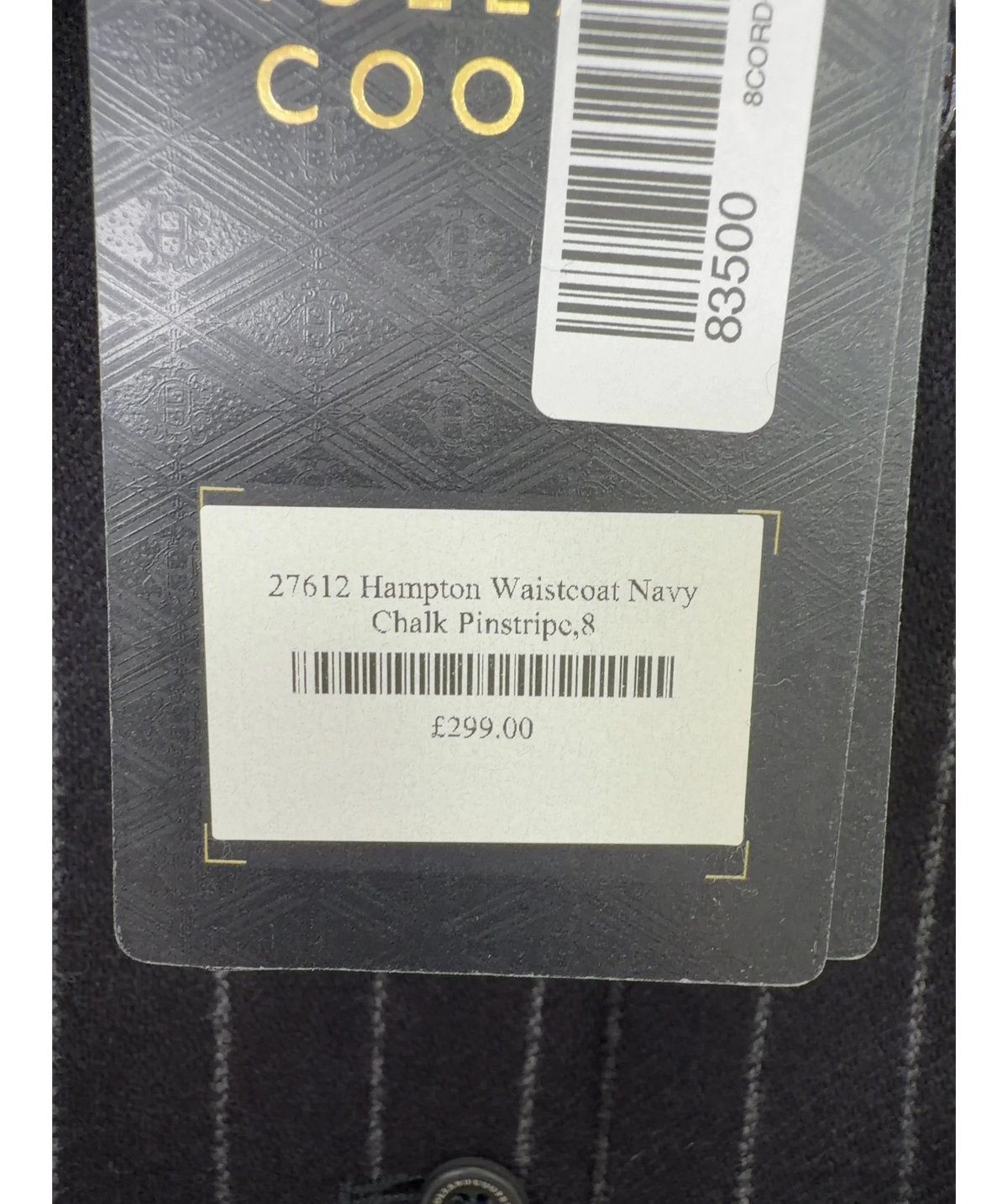 HOLLAND COOPER navy Hampton Waistcoat, size UK 8 — fabric detail