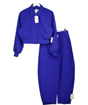 Topshop Blue Zip Through Formal Blazer & Barrel Leg Trouser set UK 10