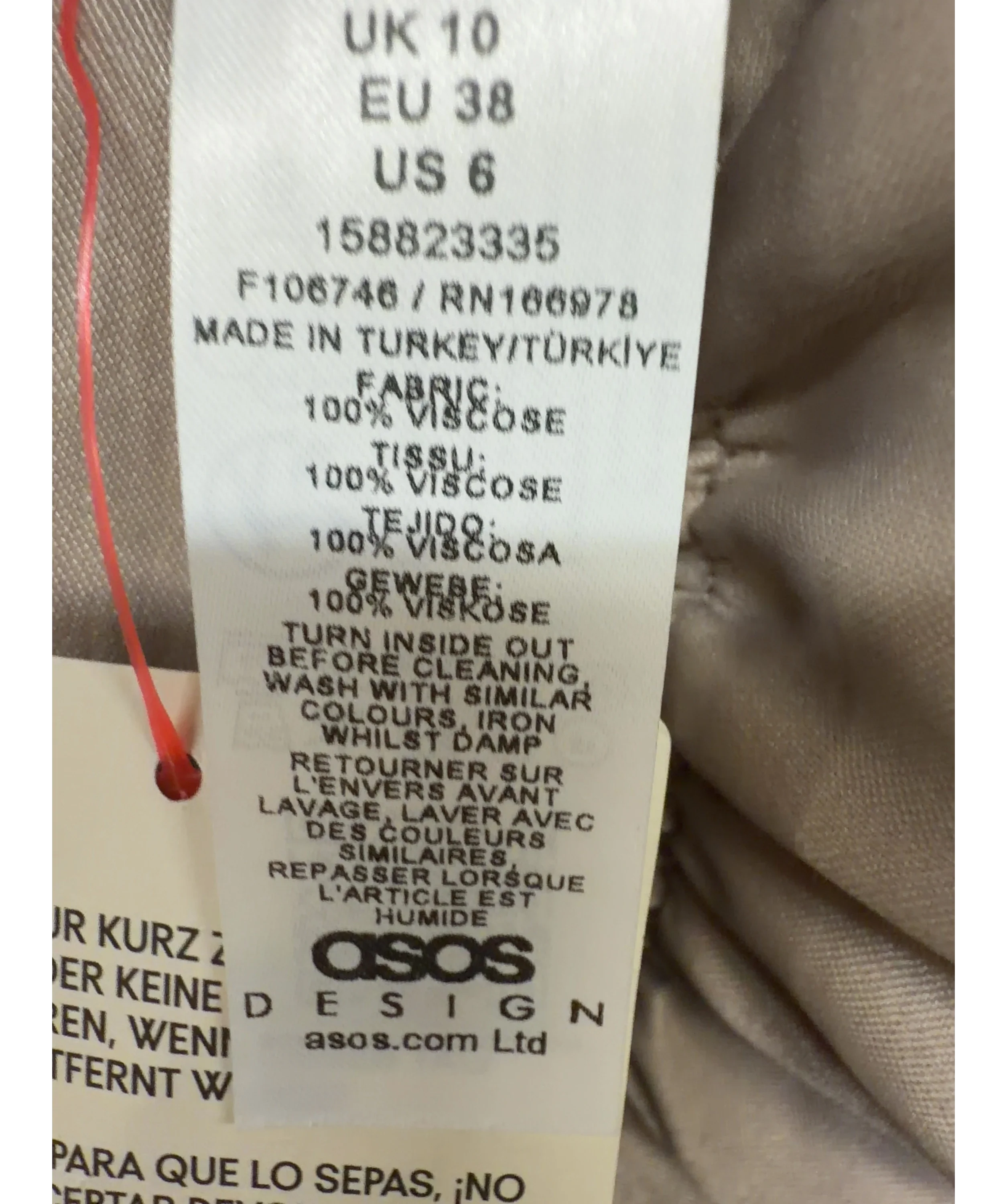 ASOS Beige Colour, size UK 10 — label