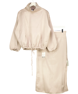 ASOS Beige Funnel Drawstring Two-Piece Top & skirt Set UK 10