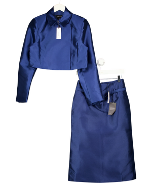 Navy Satin Twill Crop Jacket UK 10 & Belted Midi Skirt UK 8 Set