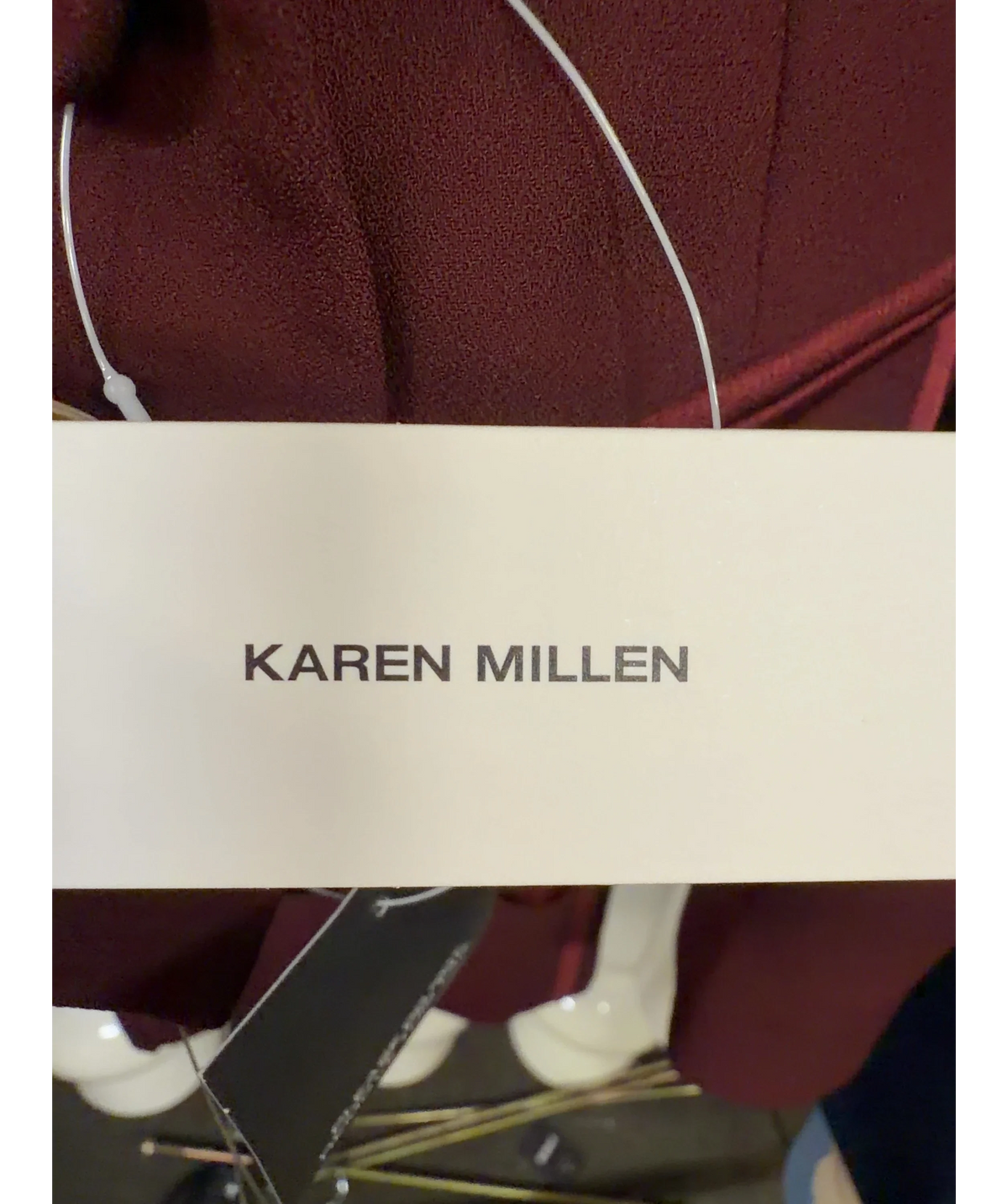 KAREN MILLEN burgundy Satin Back Crepe Tailored Jacket, size UK S/M — detail