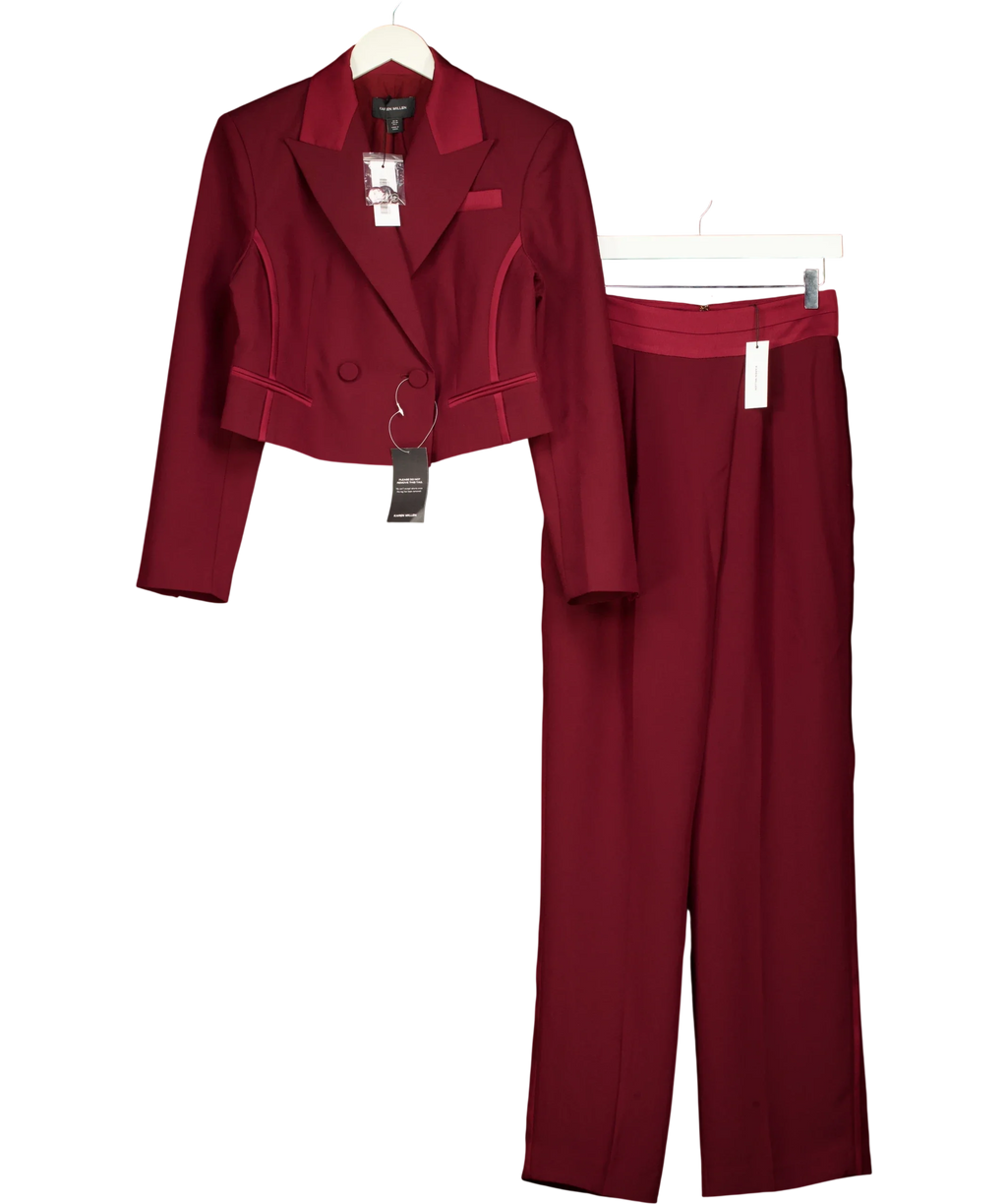 KAREN MILLEN burgundy Satin Back Crepe Tailored Jacket, size UK S/M — front