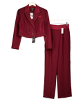 KAREN MILLEN burgundy Satin Back Crepe Tailored Jacket, size UK S/M — front