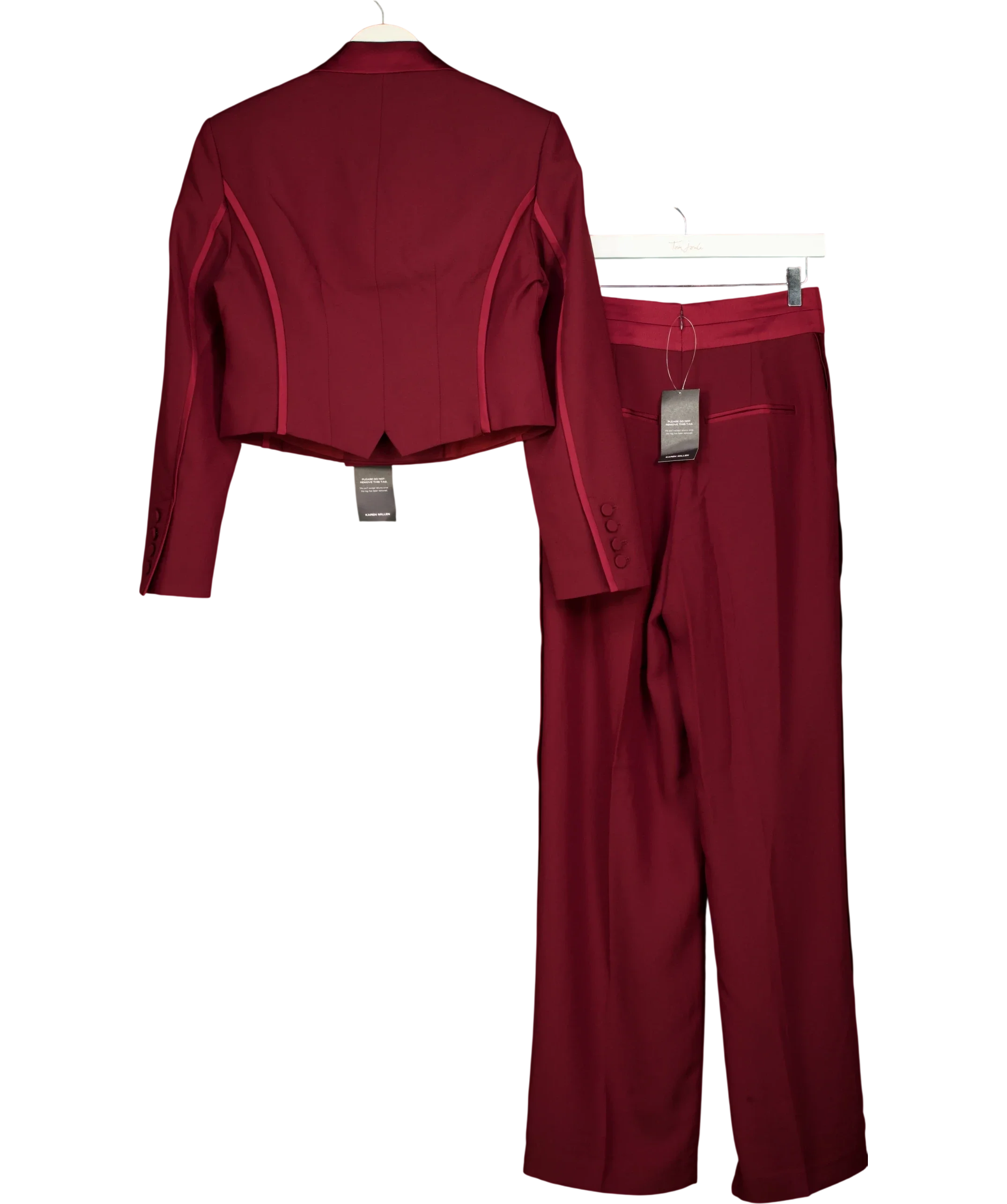 KAREN MILLEN burgundy Satin Back Crepe Tailored Jacket, size UK S/M — back
