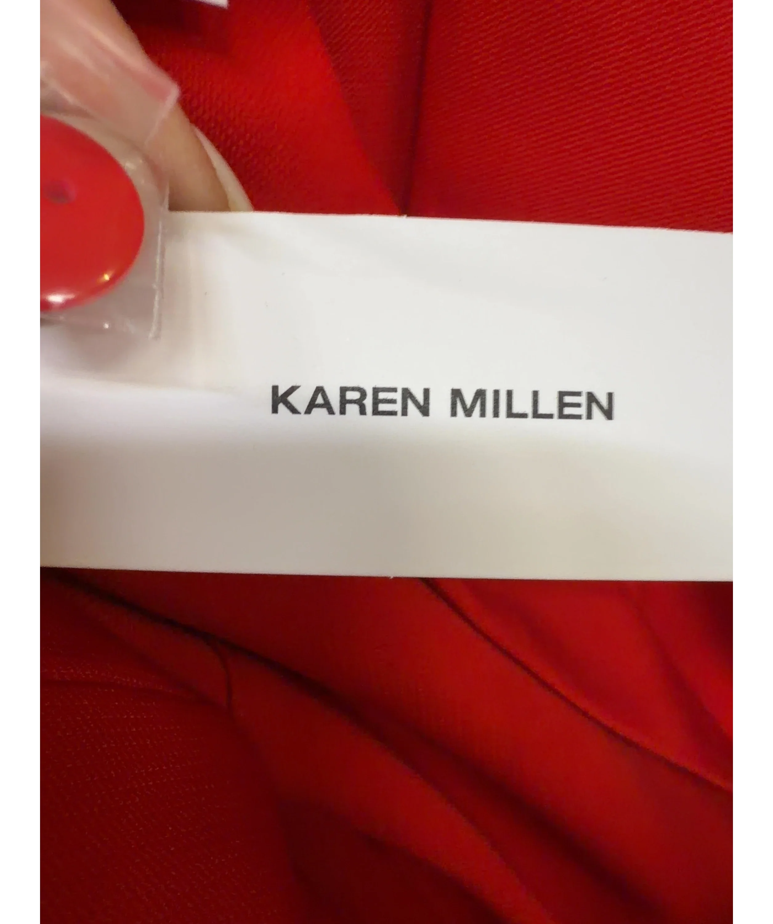 KAREN MILLEN Red Trim Detail Tailored Single Breasted Blazer and matching trouser set, size UK S/M — detail