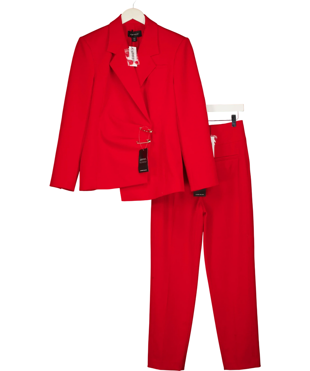 KAREN MILLEN Red Trim Detail Tailored Single Breasted Blazer and matching trouser set, size UK S/M — front