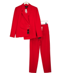 KAREN MILLEN Red Trim Detail Tailored Single Breasted Blazer and matching trouser set, size UK S/M — front