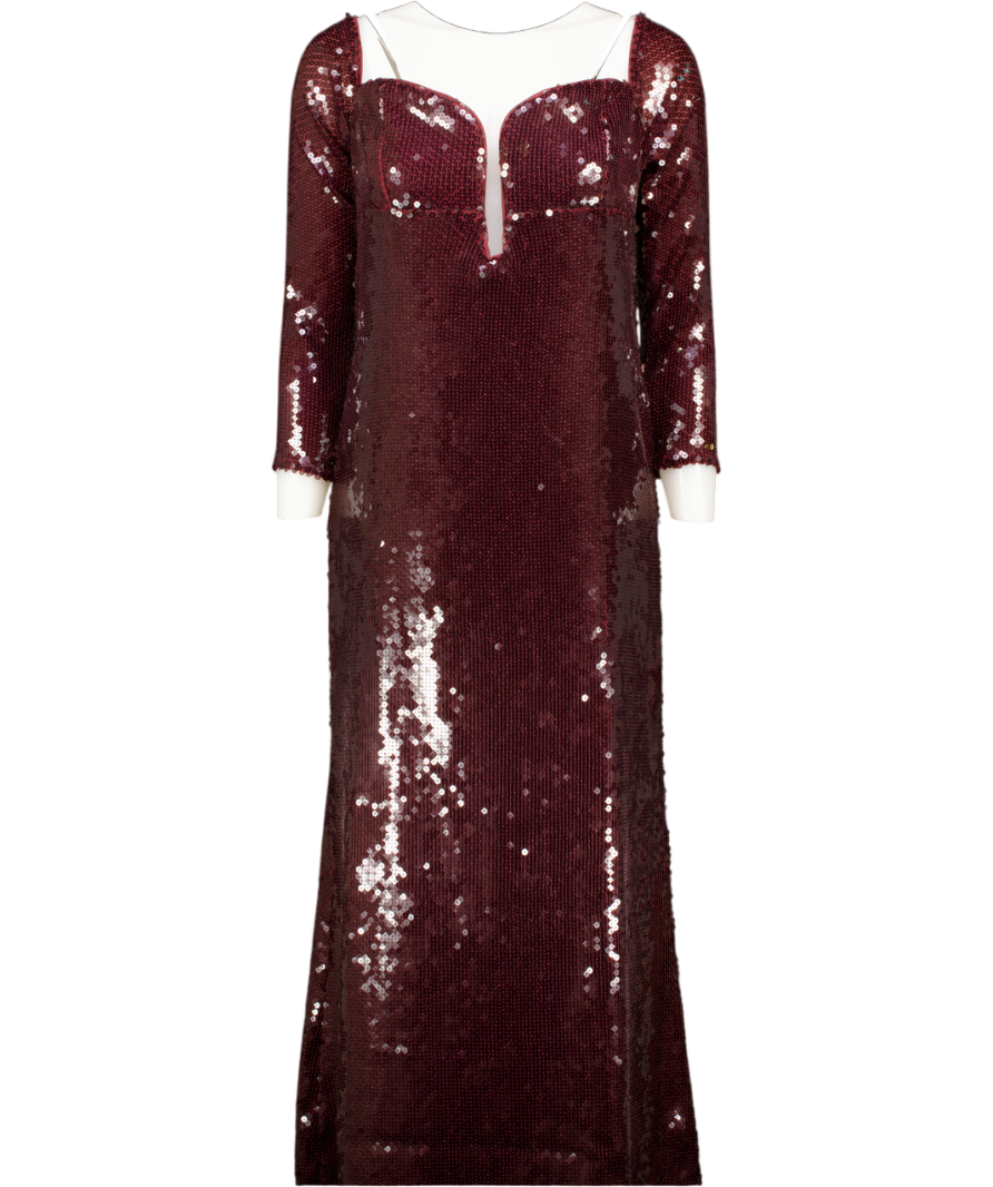 BARDOT Emmeline Plunging Off-the-shoulder Sequin Midi Dress - Burgundy Red UK 14
