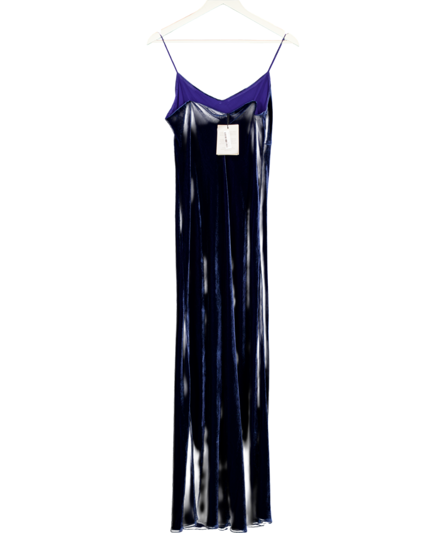 ASCENO Blue Alberta Silk Velvet Slip Dress UK S