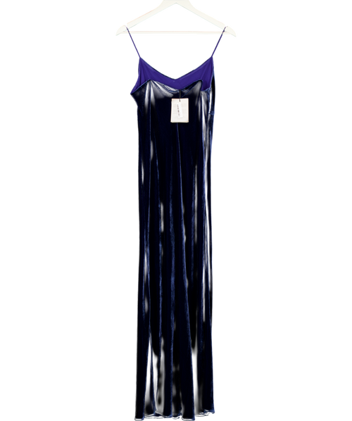 ASCENO Blue Alberta Silk Velvet Slip Dress UK S
