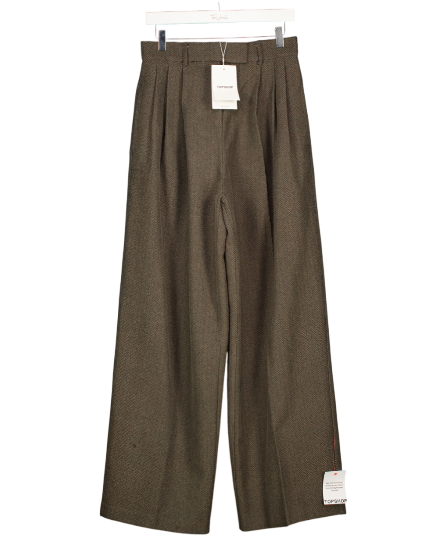 TOPSHOP Brown High Waisted Two Pleat Herringbone Pleated Front Trouser UK 10
