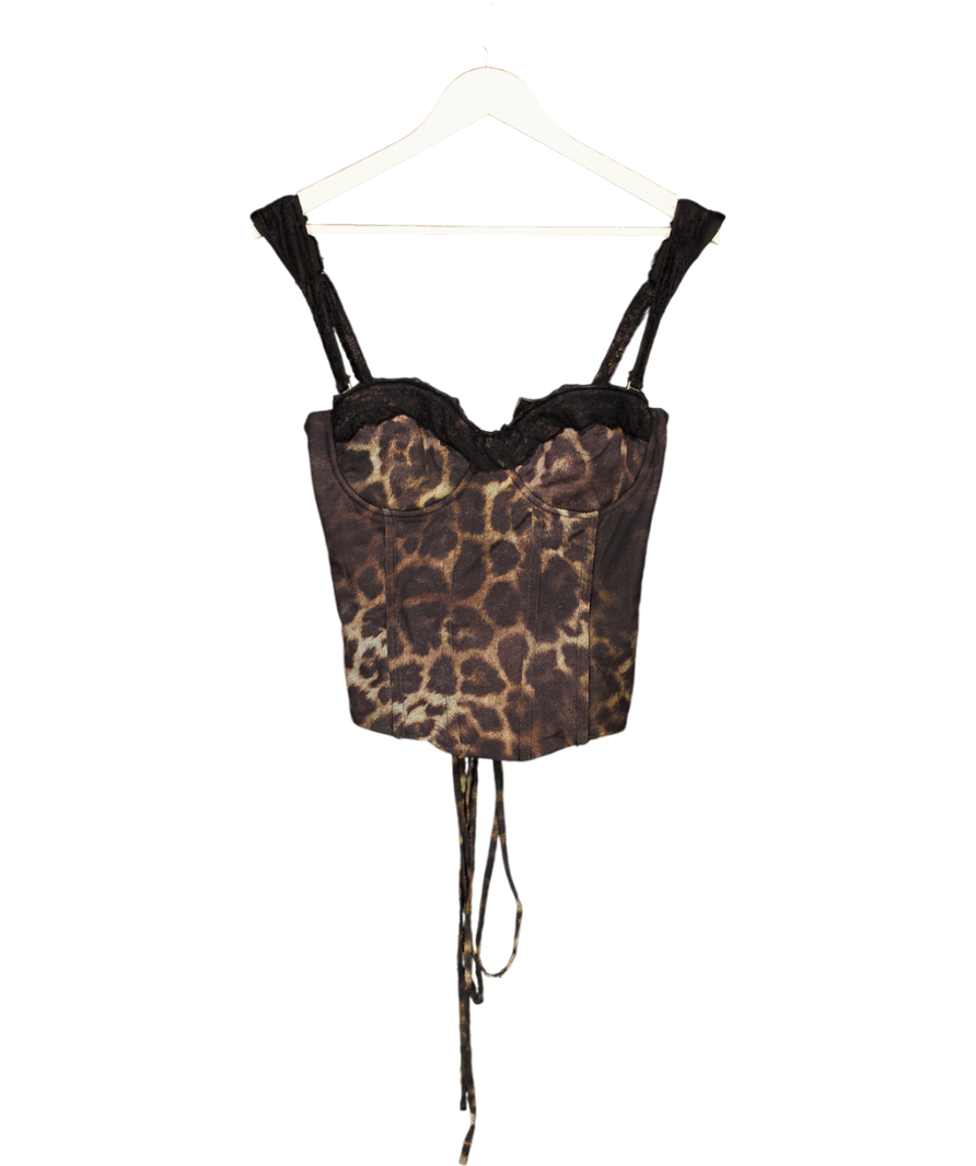 MARS THE LABEL Brown The Jayde Corset Top In Leopard Print UK 10