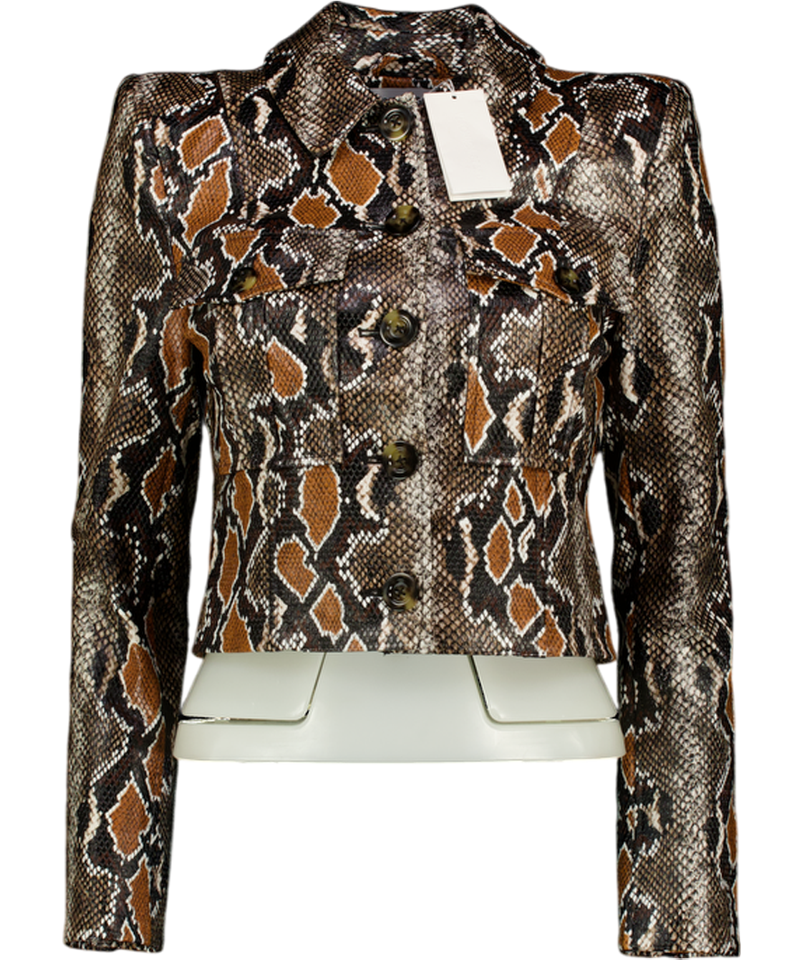 VERONICA BEARD Brown Fulham Cropped Snake-effect Jacket Sz0 UK 4