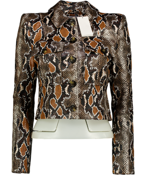 VERONICA BEARD Brown Fulham Cropped Snake-effect Jacket Sz0 UK 4