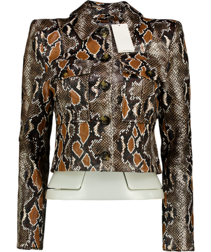 VERONICA BEARD Brown Fulham Cropped Snake-effect Jacket Sz0 UK 4