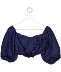 KAREN MILLEN Navy Blue Linen Blend Puff Sleeve Crop Top UK 8