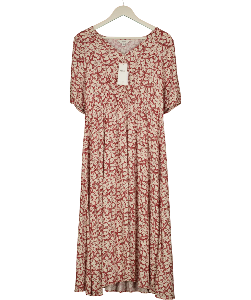 M&S Collection Red Mix Leaf Printed V-neck Dress UK 16
