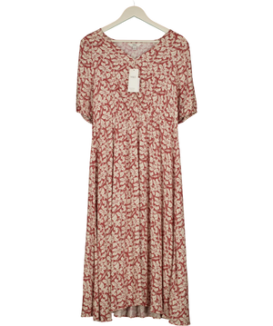 M&S Collection Red Mix Leaf Printed V-neck Dress UK 16