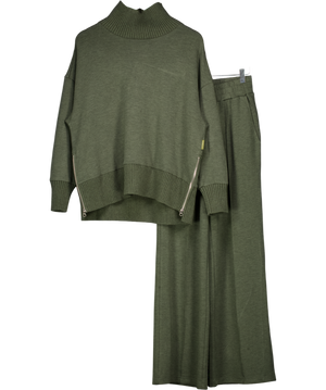VARLEY 2-piece Olive Green Marl Barker Sweat Top And Wode Leg 30 Pintuck Trousers UK XS